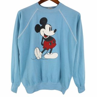 ディズニー(Disney)の80年代 Disney ディズニー MICKEY MOUSE ミッキーマウス スウェット ラグランスリーブ ライトブルー (メンズ L) 中古 古着 O7375(スウェット)