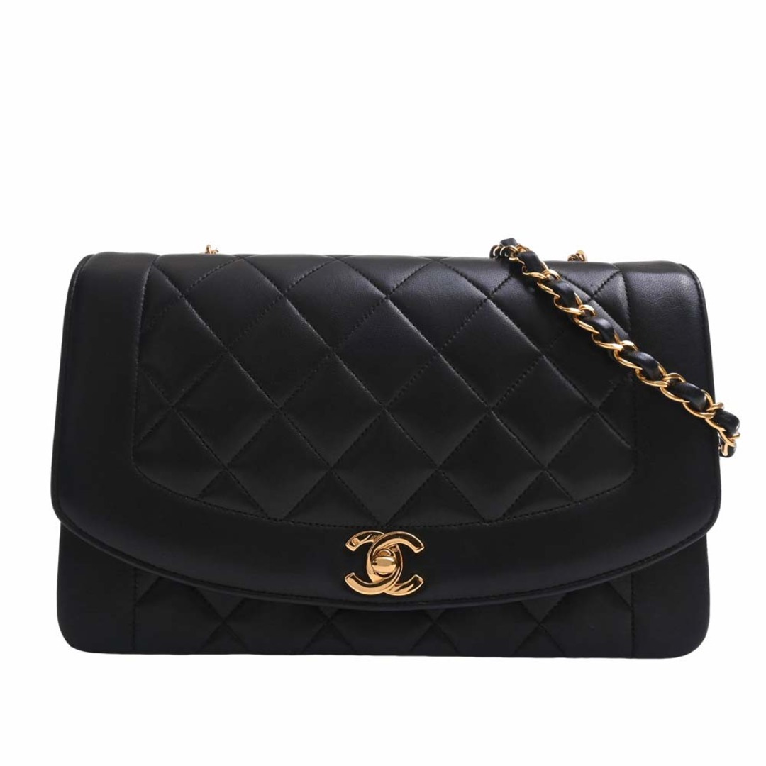 レディースCHANEL シャネル ラムスキン ダイアナフラップ マトラッセ ココマーク チェーン ショルダーバッグ A01165 ブラック by