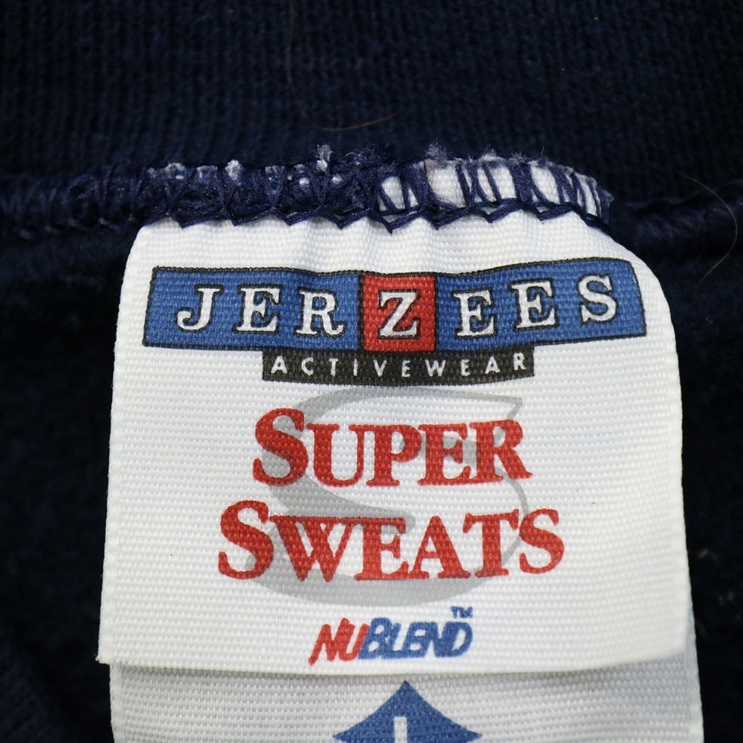 90年代 USA製 JERZEES ジャージーズ 英文字プリント トレーナー スウェット 丸首 ネイビー (メンズ L) 中古 古着 O7446 メンズのトップス(スウェット)の商品写真