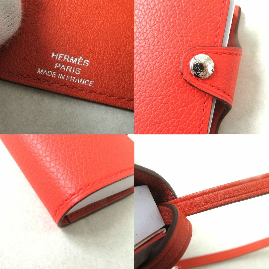 未使用品◎仏製 HERMES エルメス Ulysse Nano ユリス ナノ チャーム レザー バッグチャーム Z刻印 セリエボタン付き オレンジ×シルバー 箱 7