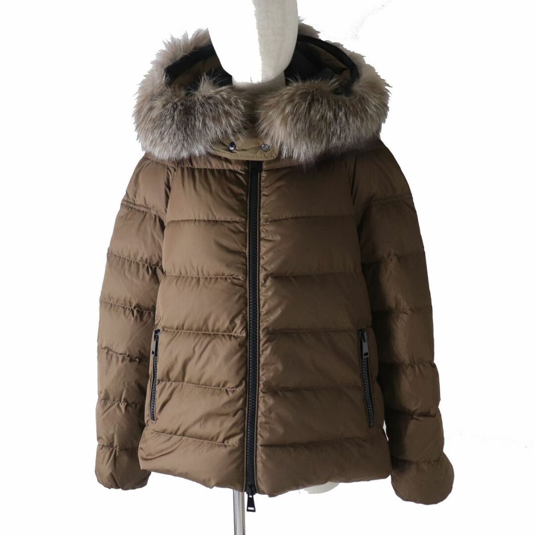 美品◎17-18AW MONCLER モンクレール CHITALPA チタルパ レディース ファー・フード・ロゴワッペン付き ダウンジャケット ブラウン系 1