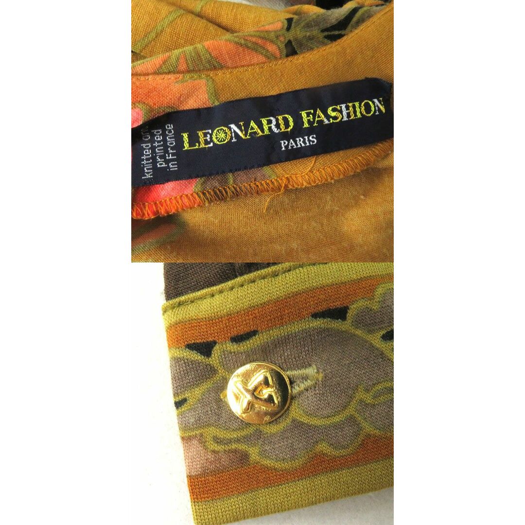 良品◎LEONARD FASHION レオナール ファッション レディース ウール×シルク 長袖 ロングワンピース マスタード系 マルチ 花柄プリント M 6