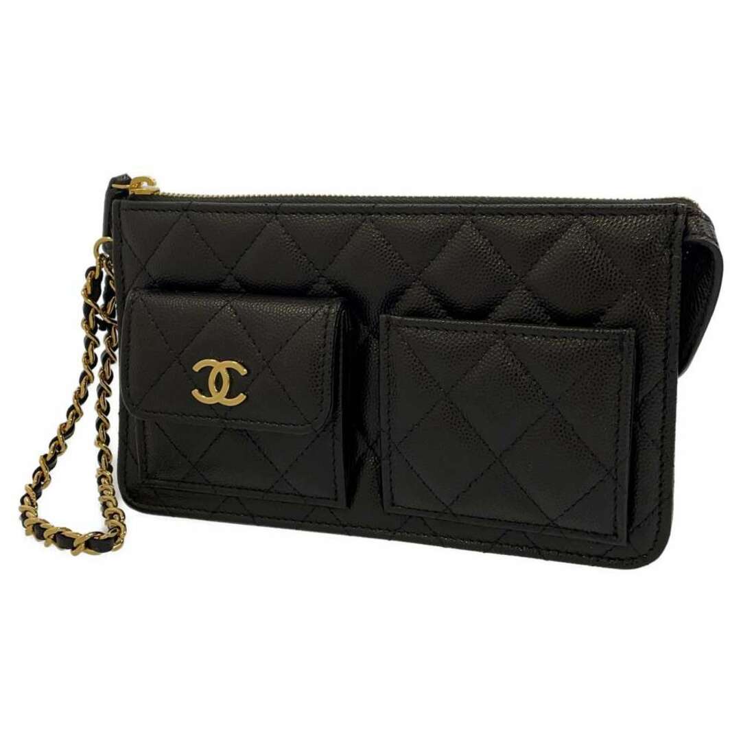 CHANEL キャビアスキン　ポーチ　ブラック　黒　ココマーク　マトラッセ