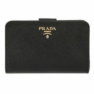 プラダ(PRADA)の未使用 正規品 プラダ 二つ折り財布 レディース ブラック 黒 レザー ボタン式(財布)