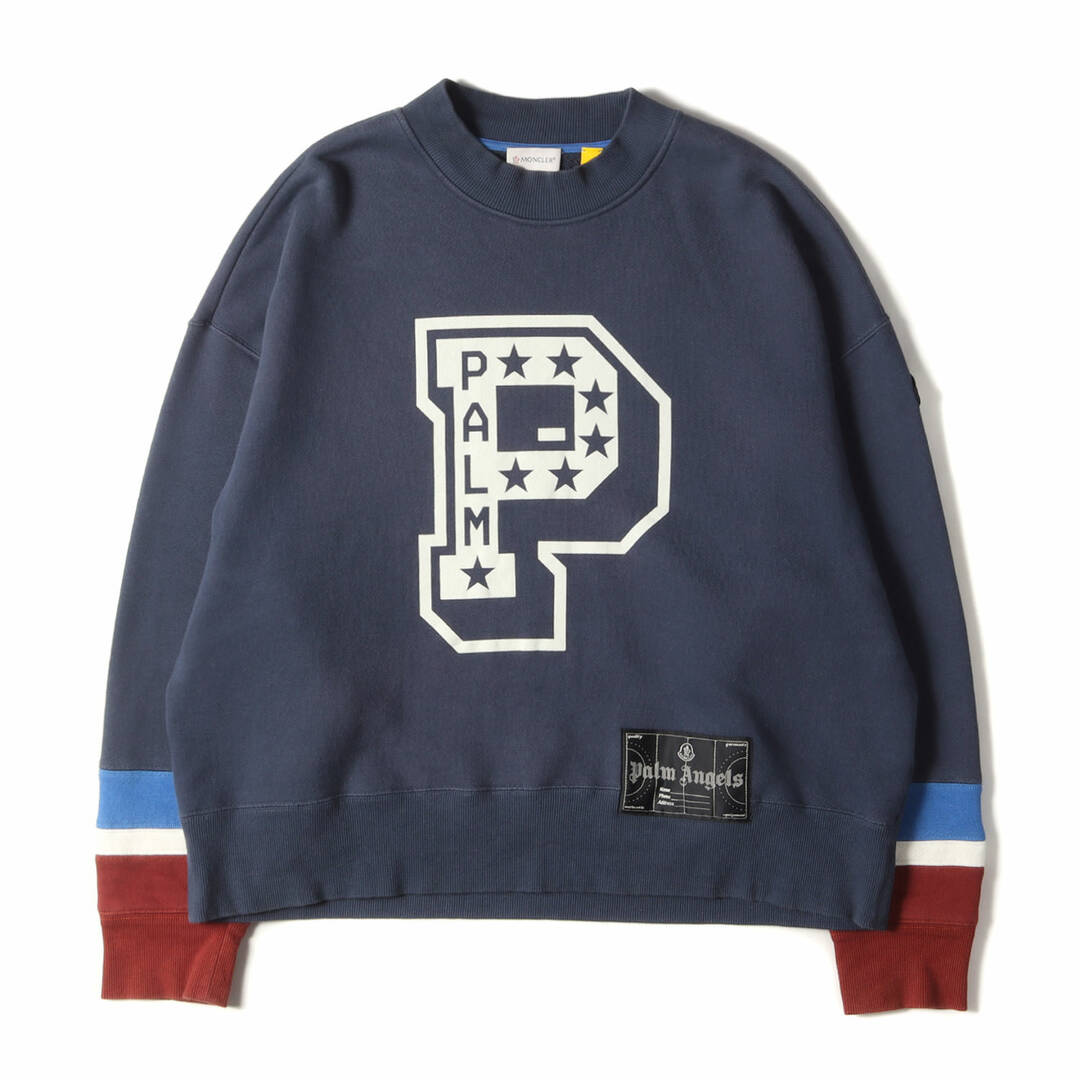 MONCLER モンクレール スウェット サイズ:M 22AW Palm Angels ロゴ スリーブ 切替 モックネック スウェットシャツ SWEATSHIRT H209L8G00011 M2513 トップス トレーナー プルオーバー 裏毛 GENIUS ネイビー イタリア製 【メンズ】