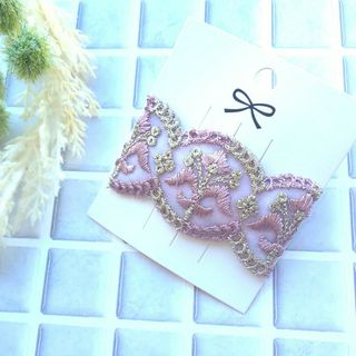 パープルピンクのインド刺繍リボンのぱっちんピン(ヘアアクセサリー)