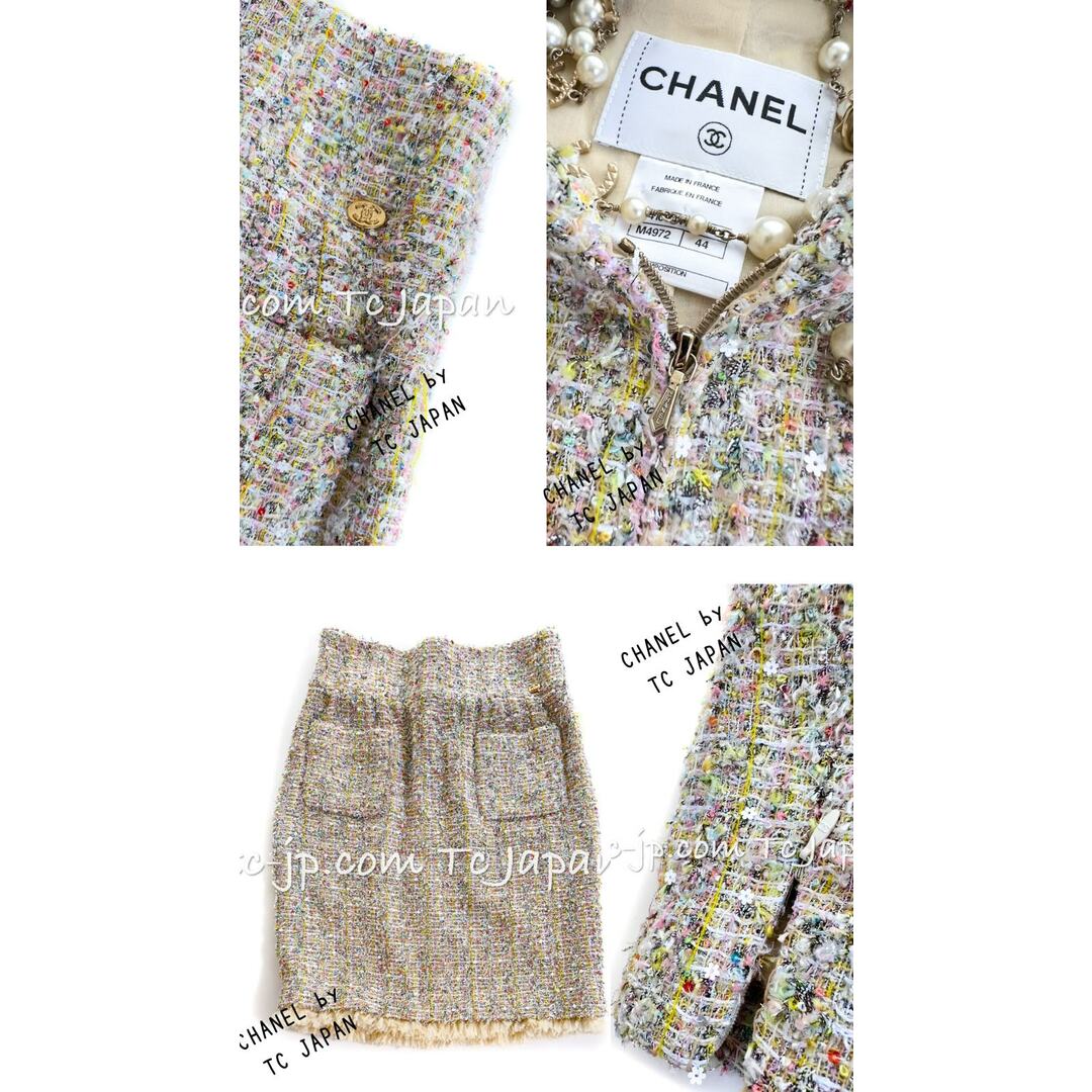 CHANEL(シャネル)のシャネル CHANEL 貴重レアな ルサージュ・高級 オー ストリッチ・フェザートリミング・美しすぎる ジャケット スカート・スーツ 44 レディースのジャケット/アウター(ノーカラージャケット)の商品写真