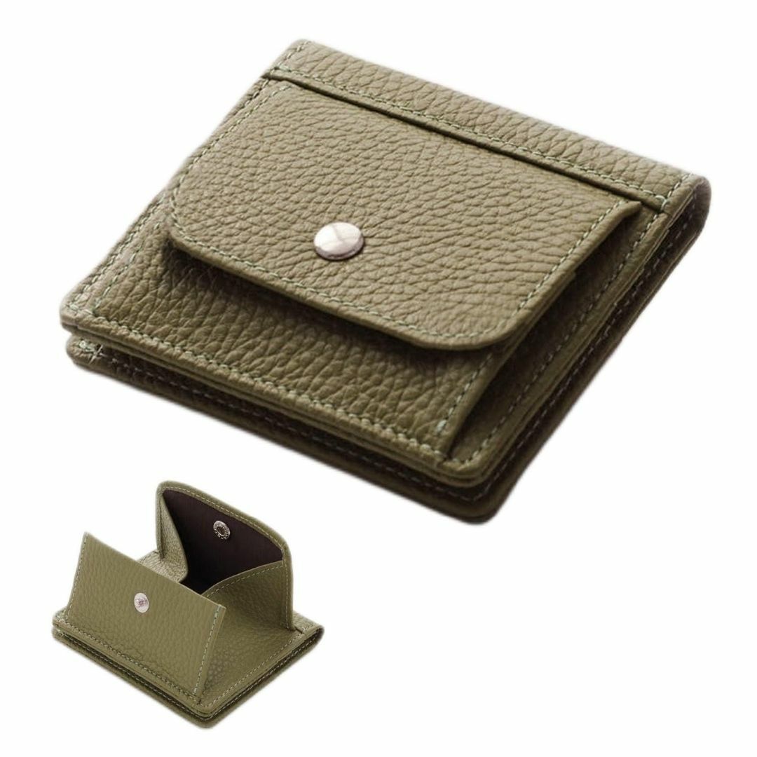 【色: グレージュ】Bearneko ミニ財布 二つ折り財布 薄型 本革 メンズ
