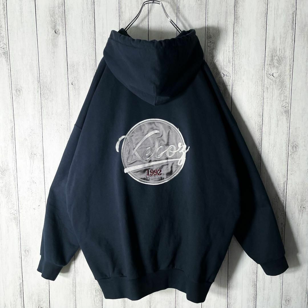 美品 2XL】ケボズ 両面刺繍 ラウンドロゴ パーカー 紺 レアサイズ-