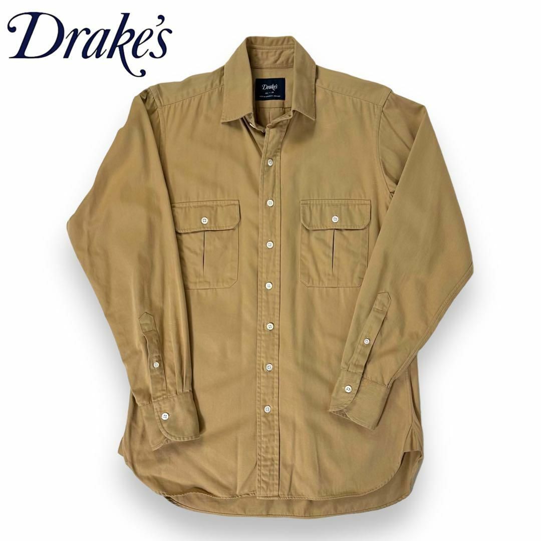 【美品】Drake's 長袖 サファリシャツ 151/2 39 ベージュ 英国製