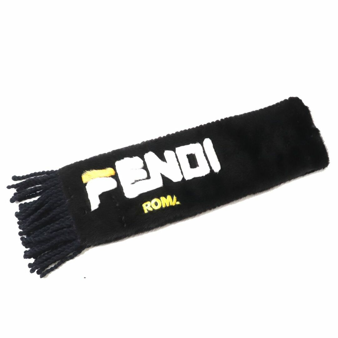 約16cm全長極美◎正規 2018年 FENDI FILA フェンディ フィラ コラボ レディース FNG477 フェンディマニア ミンクマフラー 黒 17×110cm 保袋・タグ付