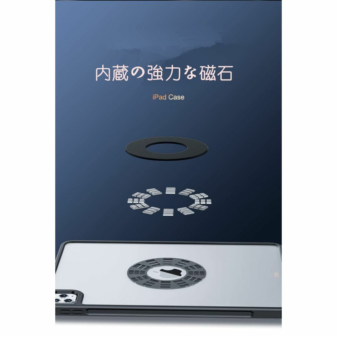 【サイズ:iPadAir4/Air5_色:黒】360度回転式 iPad Air5