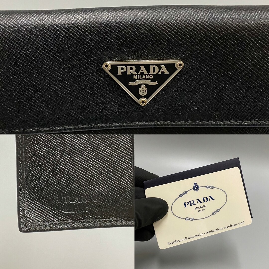 美品 PRADA プラダ 三角ロゴ 金具 サフィアーノレザー 本革 二つ折り 財布 ミニ ウォレット 小銭入れ カードケース ブラック 黒 56341 1