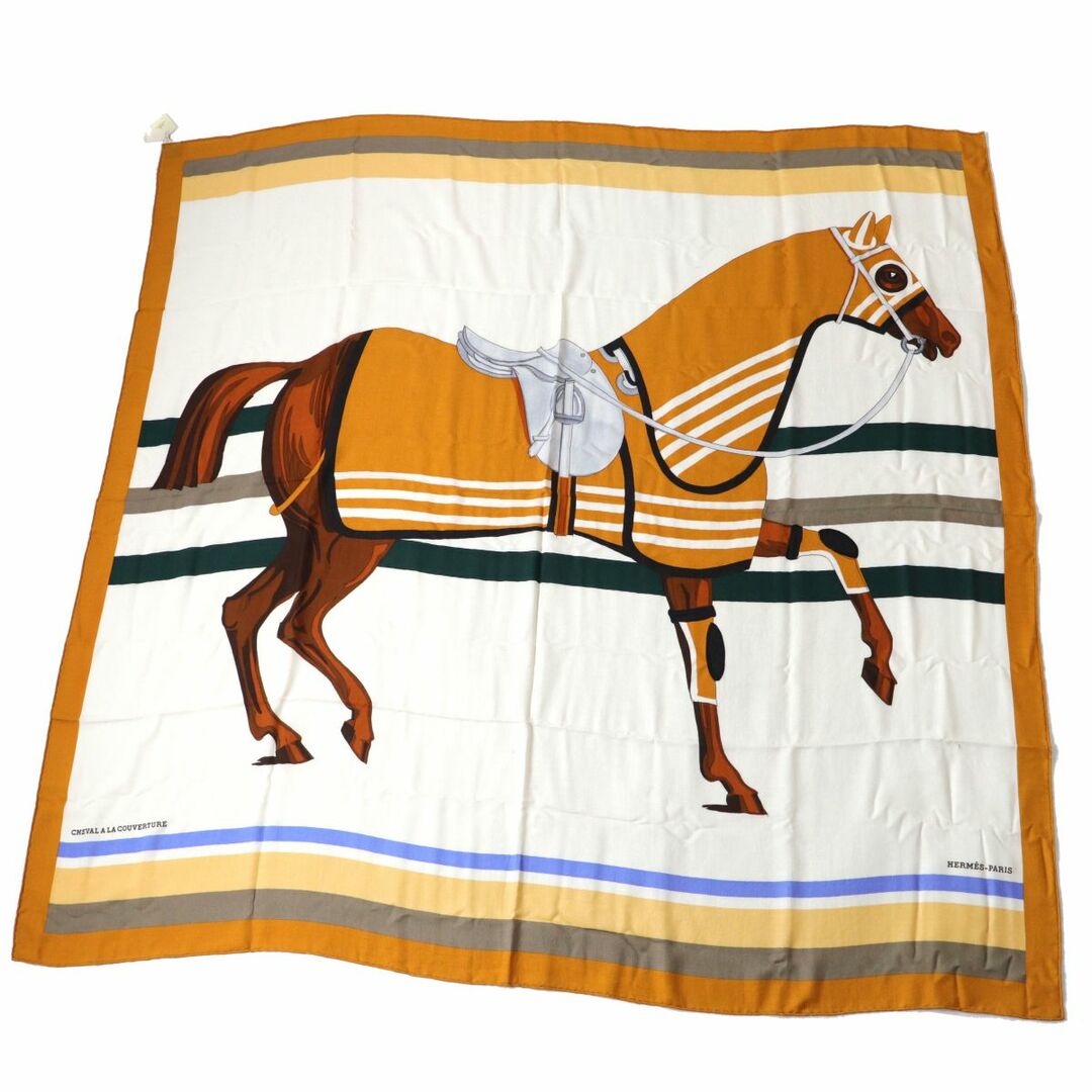 未使用品◎フランス製 HERMES エルメス カレ140 カレジェアン Cheval a la Couverture 馬着とともに カシミヤ×シルク スカーフ 箱・タグ付