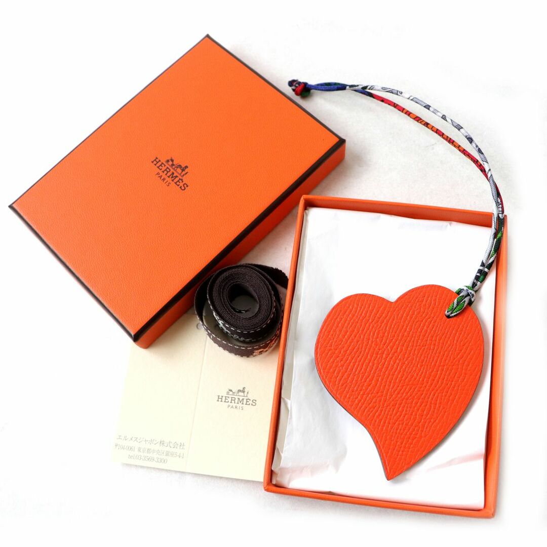 未使用品◎正規品 フランス製 HERMES エルメス プティアッシュ ハート チャーム バイカラー オレンジ×ネイビー 箱・タグ付き 1