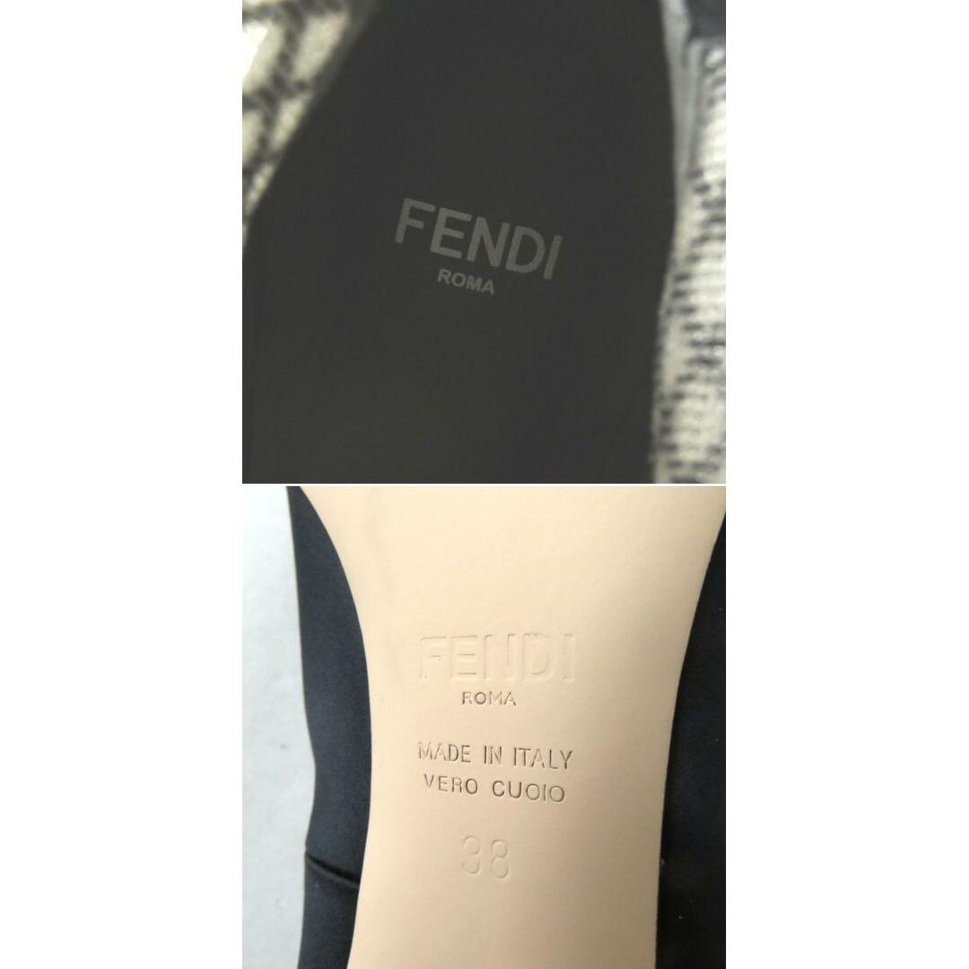 美品◎イタリア製 20AW FENDI フェンディ レディース レザーベルト付き メッシュ×サテン ミディアム丈 ブーツ ブラック×ベージュ 38 9