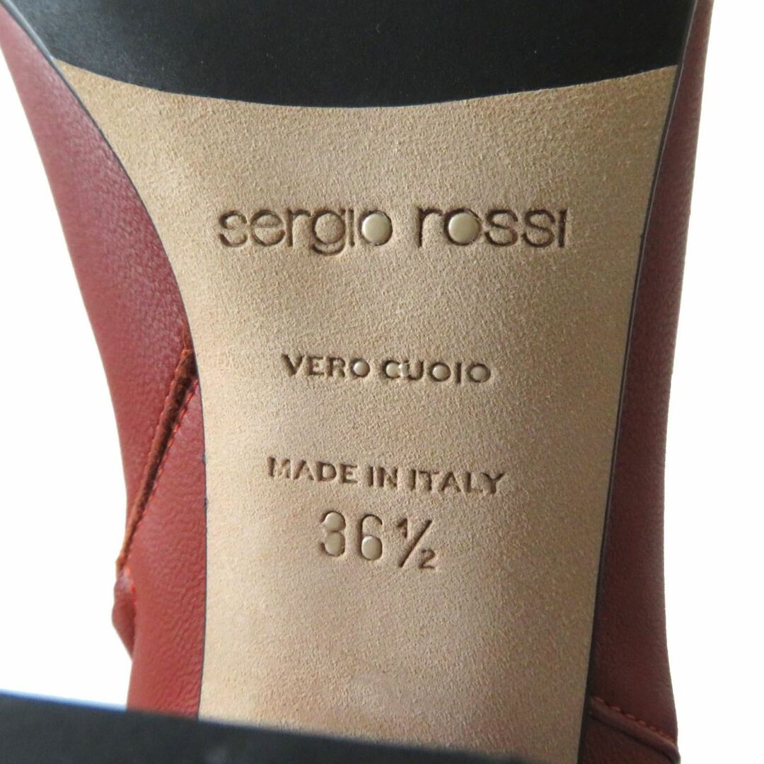 極美◎伊製 Sergio Rossi セルジオロッシ A85411 レディース サイドジップ ポインテッドトゥ レザーロングブーツ 赤 36 1/2 箱・保管袋付7cmワイズ幅