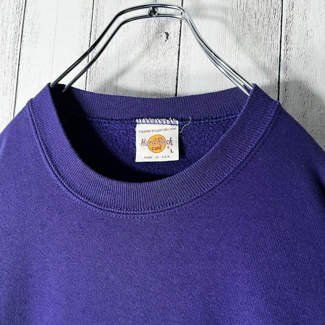 【USA製 L 90s】ハードロックカフェ 刺繍ロゴ スウェット レアカラー 紫