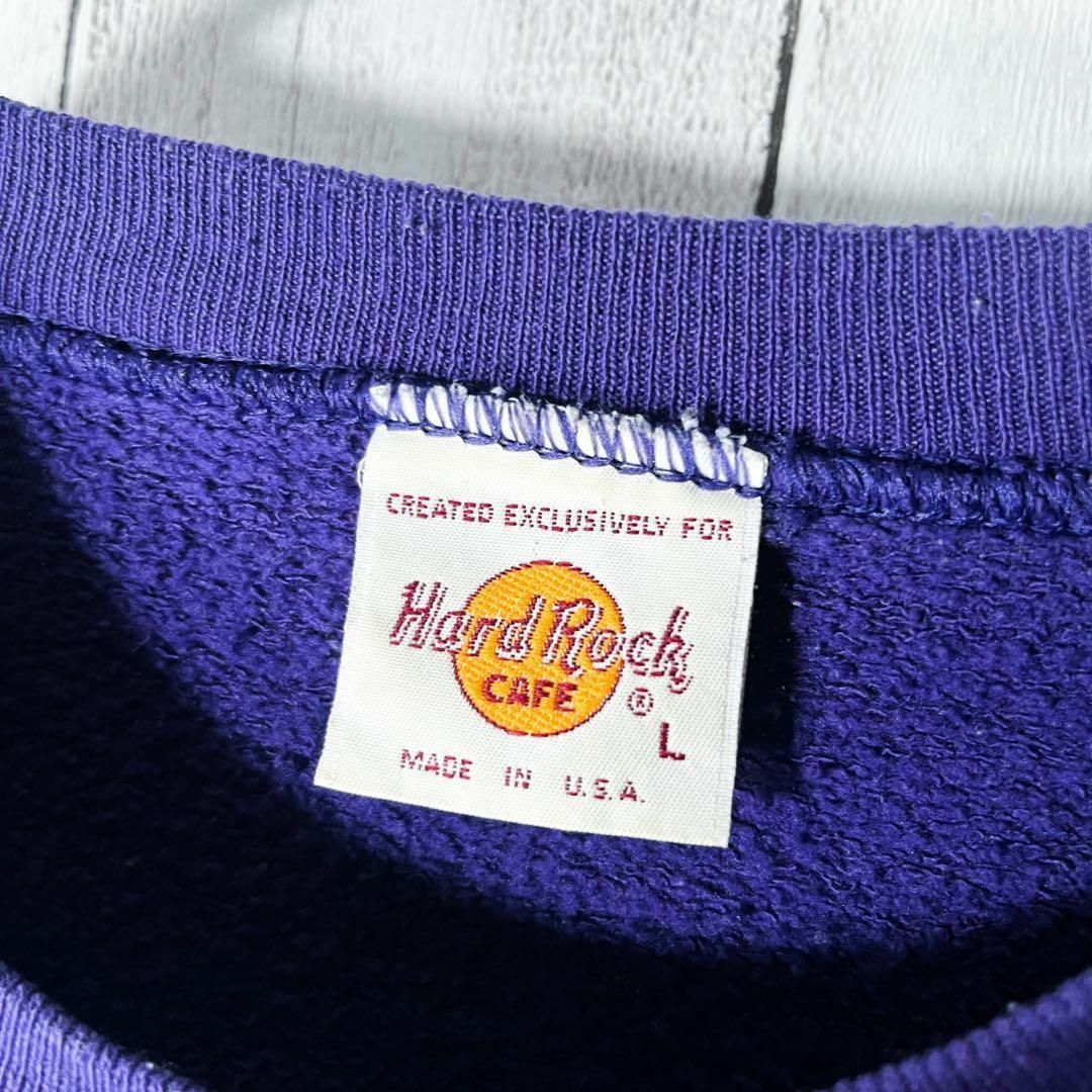 【USA製 L 90s】ハードロックカフェ 刺繍ロゴ スウェット レアカラー 紫