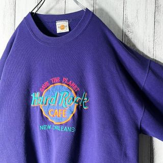USA製 L 90s】ハードロックカフェ 刺繍ロゴ スウェット レアカラー 紫 ...
