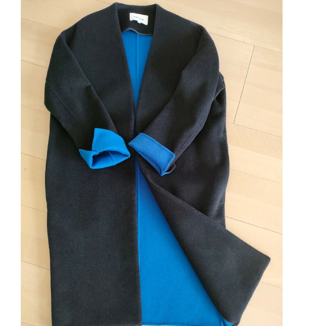 ENFOLD(エンフォルド)のエンフォルドウールリバーノーカラーコート（濃紺） レディースのジャケット/アウター(ロングコート)の商品写真