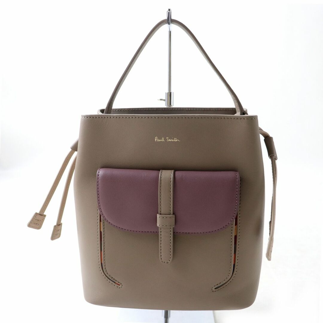 極美品◎人気♪ Paul Smith ポールスミス インセット スワールポケット レザー ハンドバッグ ベージュ系・グレージュ系 マルチ 保管袋付き