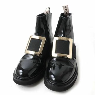 ロジェヴィヴィエ(ROGER VIVIER)の美品☆定価179300円 Roger Vivier ロジェヴィヴィエ チェルシー ヴィヴレンジャー メタルバックル アンクルブーツ 黒×金 36 1/2 保存袋付(ブーツ)