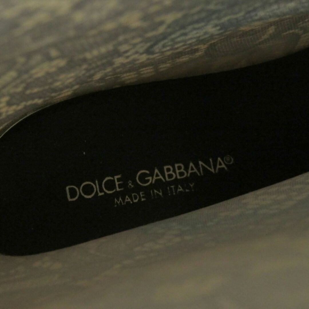 美品☆DOLCE&GABBANA ドルチェ&ガッバーナ ロゴプレート付き レース柄 レインブーツ/ラバーブーツ グレー×ベージュ 40 伊製 レディース