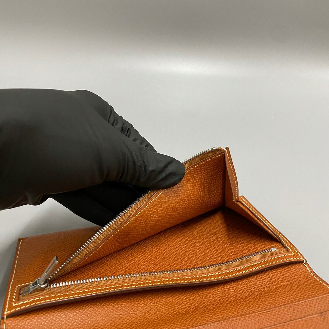 HERMES エルメス　ベアン　オレンジ　長財布　レザー　箱付き　本革　二つ折り