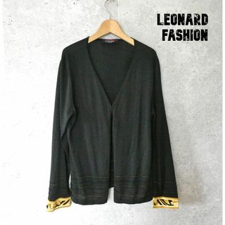 LEONARD - LEONARD ウール、シルク カーディガン長袖 黒に白の総柄の ...