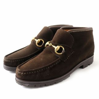 グッチ(Gucci)の極美◎伊製 GUCCI グッチ 104 0088 ヴィンテージ レディース ホースビット スウェードレザー アンクルブーツ／シューズ ブラウン 36 1／2(ブーツ)