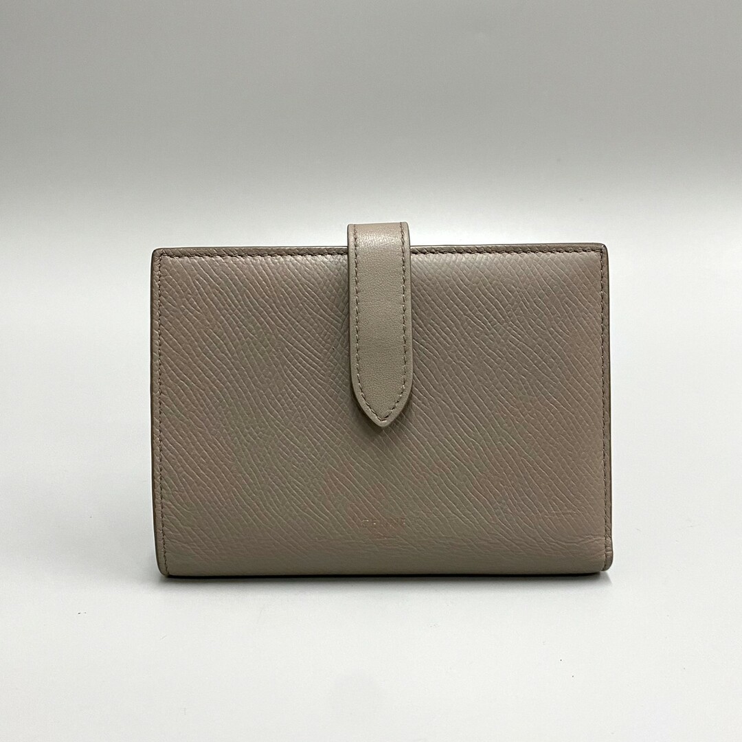 美品 希少品 CELINE セリーヌ ロゴ レザー 本革 二つ折り 財布 ミニ ウォレット 小銭入れ コインケース カードケース グレー 24259素材レザー