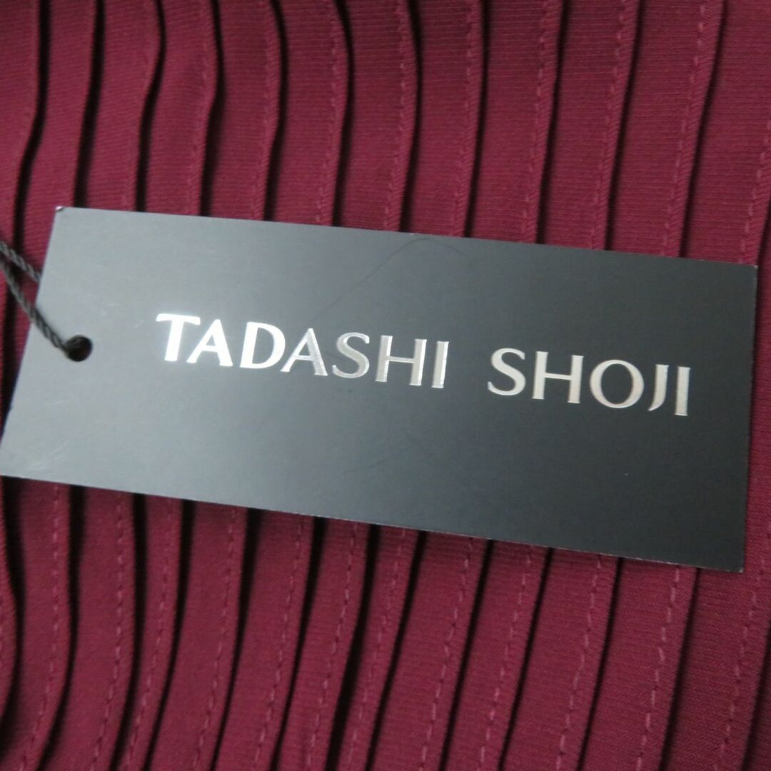 未使用品☆TADASHI SHOJI タダシショージ OM18033M Vネック マーメイド フィッシュテール ピンタック ドレス/ワンピース  ワインレッド S