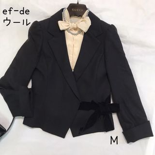 エフデ(ef-de)のef-de エフデ ベロアリボンベルト ジャケット ブラック ウール 高級感 M(テーラードジャケット)