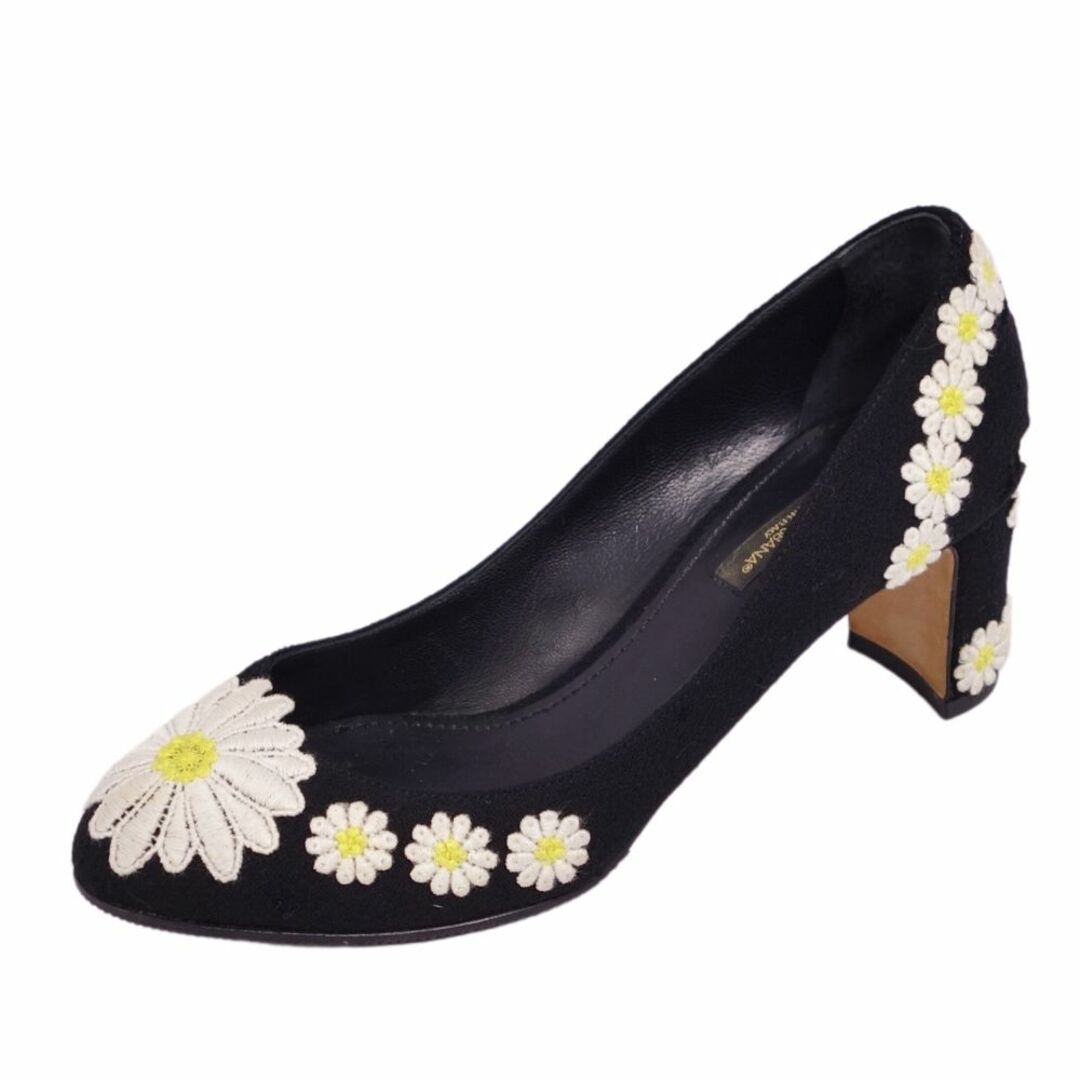 ドルチェ&ガッバーナ DOLCE&GABBANA パンプス キャンバス 花柄 ヒール シューズ 靴 レディース イタリア製 36  1/2(23.5cm相当) ブラック/ホワイト