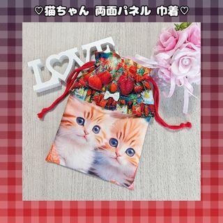 ♡双子猫ちゃん 苺 巾着♡(外出用品)