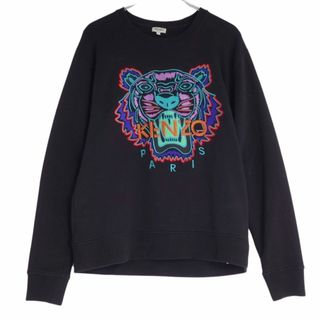 ケンゾー(KENZO)の美品 ケンゾー KENZO  スウェット トレーナー ロングスリーブ ロゴ刺繍 コットン トップス XL ブラック(スウェット)