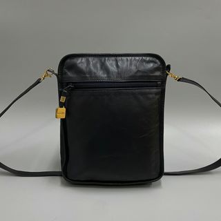 極 美品 レア 保存袋付き LOEWE ロエベ ロゴ カーフレザー 本革 ミニ ショルダーバッグ ポシェット サコッシュ ブラック 黒 14615