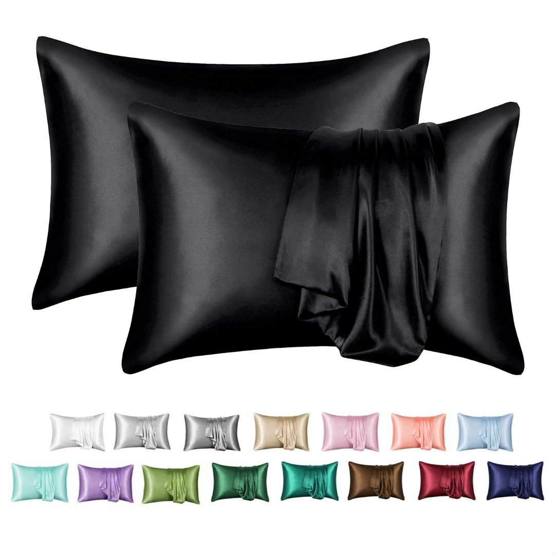 【色: ブラック】MR&HM サテン枕カバー 髪と肌用 シルクサテン枕カバー 2