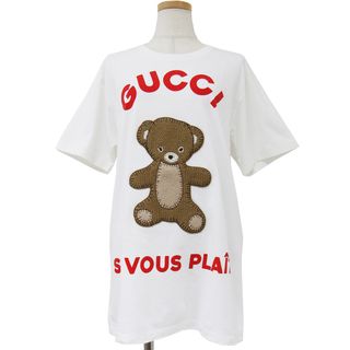 グッチ(Gucci)のGUCCI グッチ Tシャツ カットソー ホワイト 白 サイズ:XS トップス 半袖 オーバーサイズ テディベア クマ ベアー パッチ ロゴ コットン 綿 23春夏 イタリア製 ハイブランド 【レディース】【中古】(Tシャツ(半袖/袖なし))