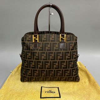 FENDI トートバッグ ズッカ柄 キャンバス レザー グリーン系 ブルー系