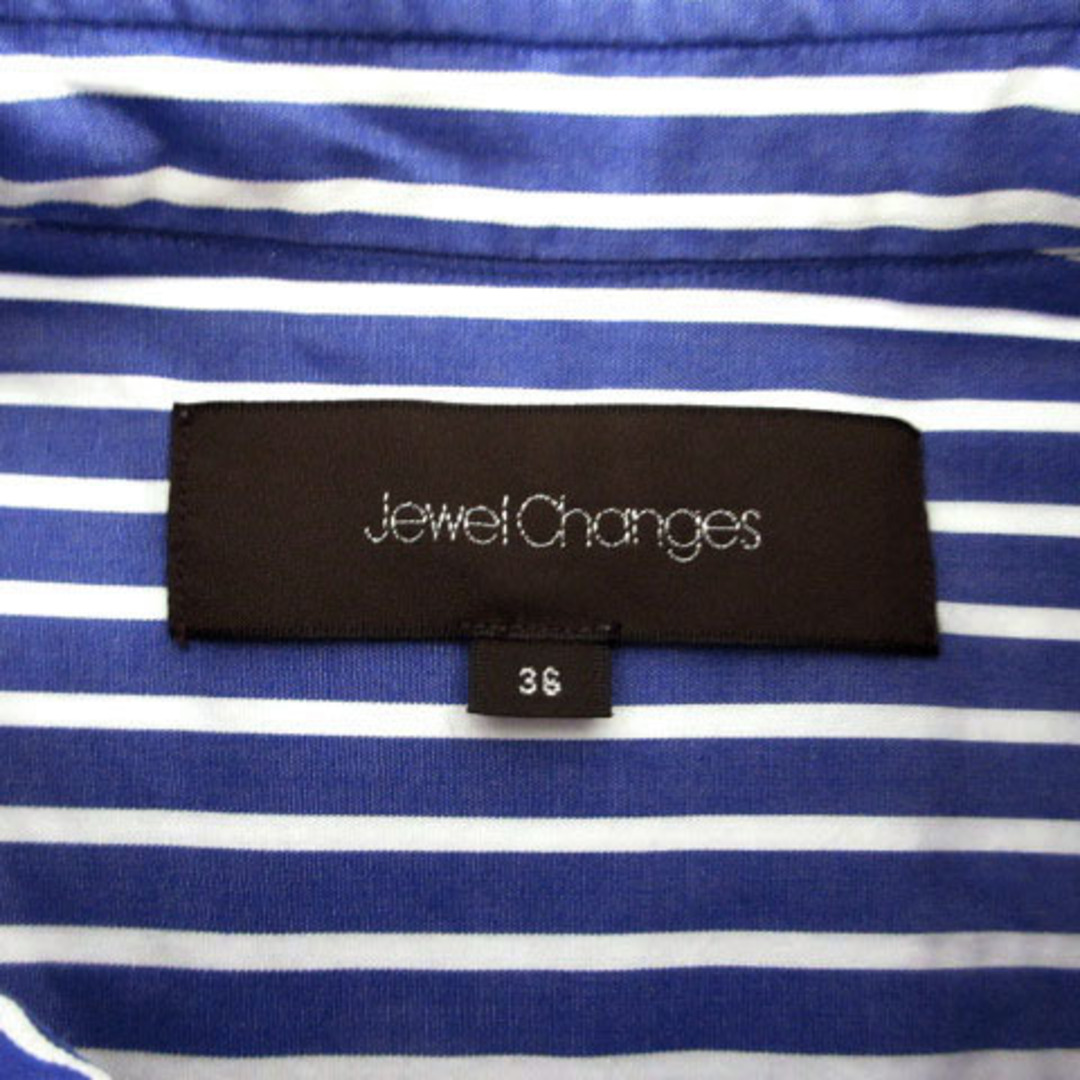 Jewel Changes(ジュエルチェンジズ)のジュエルチェンジズ アローズ シャツ 長袖 ロング丈 ストライプ 青 白 36 レディースのトップス(シャツ/ブラウス(長袖/七分))の商品写真