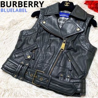 バーバリーブルーレーベル(BURBERRY BLUE LABEL)の【極美品】BURBERRY BLUE LABEL 本革 ライダース ベスト 38(ライダースジャケット)