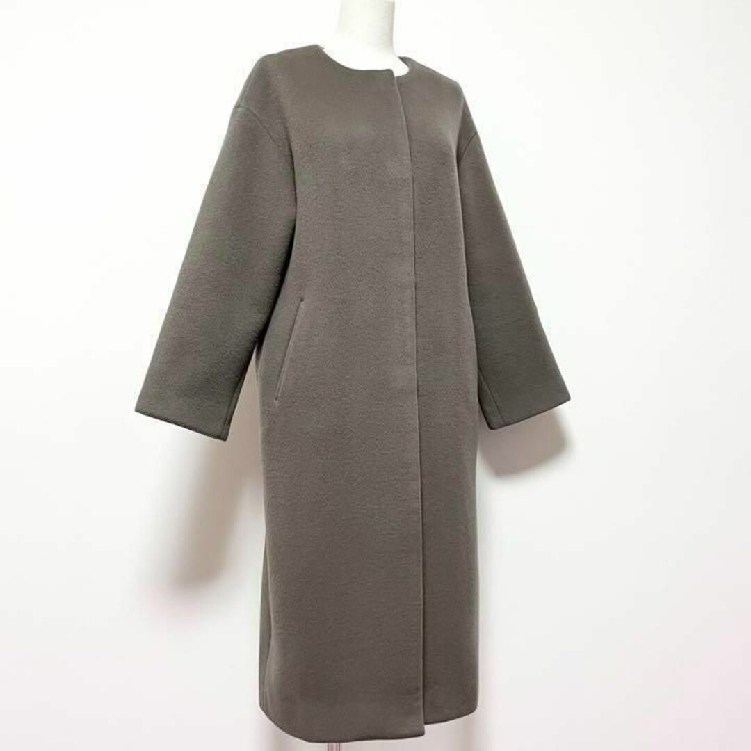 IENA イエナ ラムウール ノーカラー ホック ロング コート