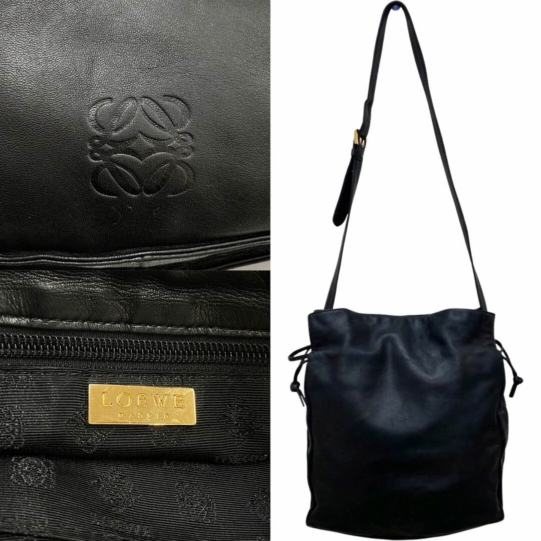 希少】ロエベ LOEWE アナグラム ナッパレザー 巾着 ショルダーバッグ-