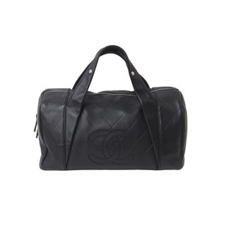 シャネル(CHANEL)のCHANEL シャネル シェブロン ミニ ボストンバッグ ココマーク ロゴ ブラック 鞄 Vステッチ シルバー金具 美品 中古 55973(ボストンバッグ)