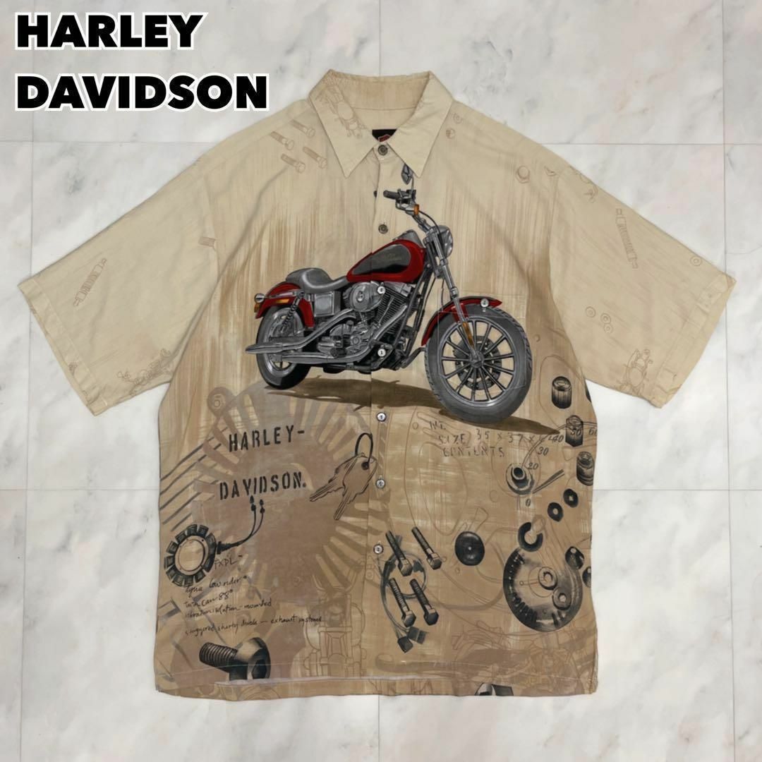 【USA製】 HARLEY DAVIDSON シャツ 総柄 スポーツスター XL