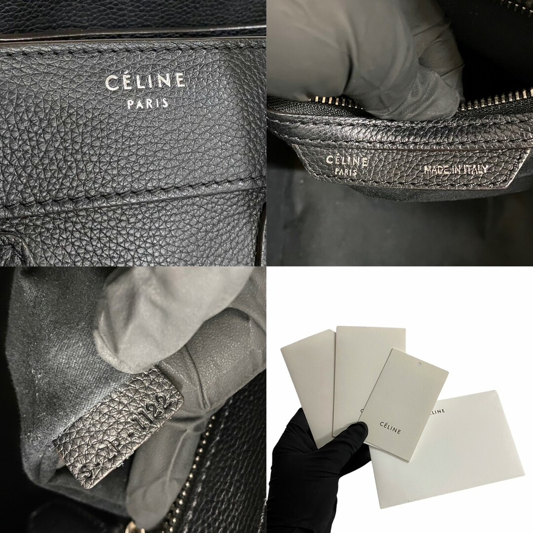 極 美品 希少品 保存袋付 CELINE セリーヌ ラゲージマイクロ ロゴ レザー 本革 ハンドバッグ ミニ トートバッグ ブラック 黒 rve7202