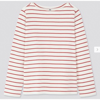 ユニクロ(UNIQLO)のユニクロ  ボーダートップス　長袖　レッド　新品未使用　定価1650円(カットソー(長袖/七分))