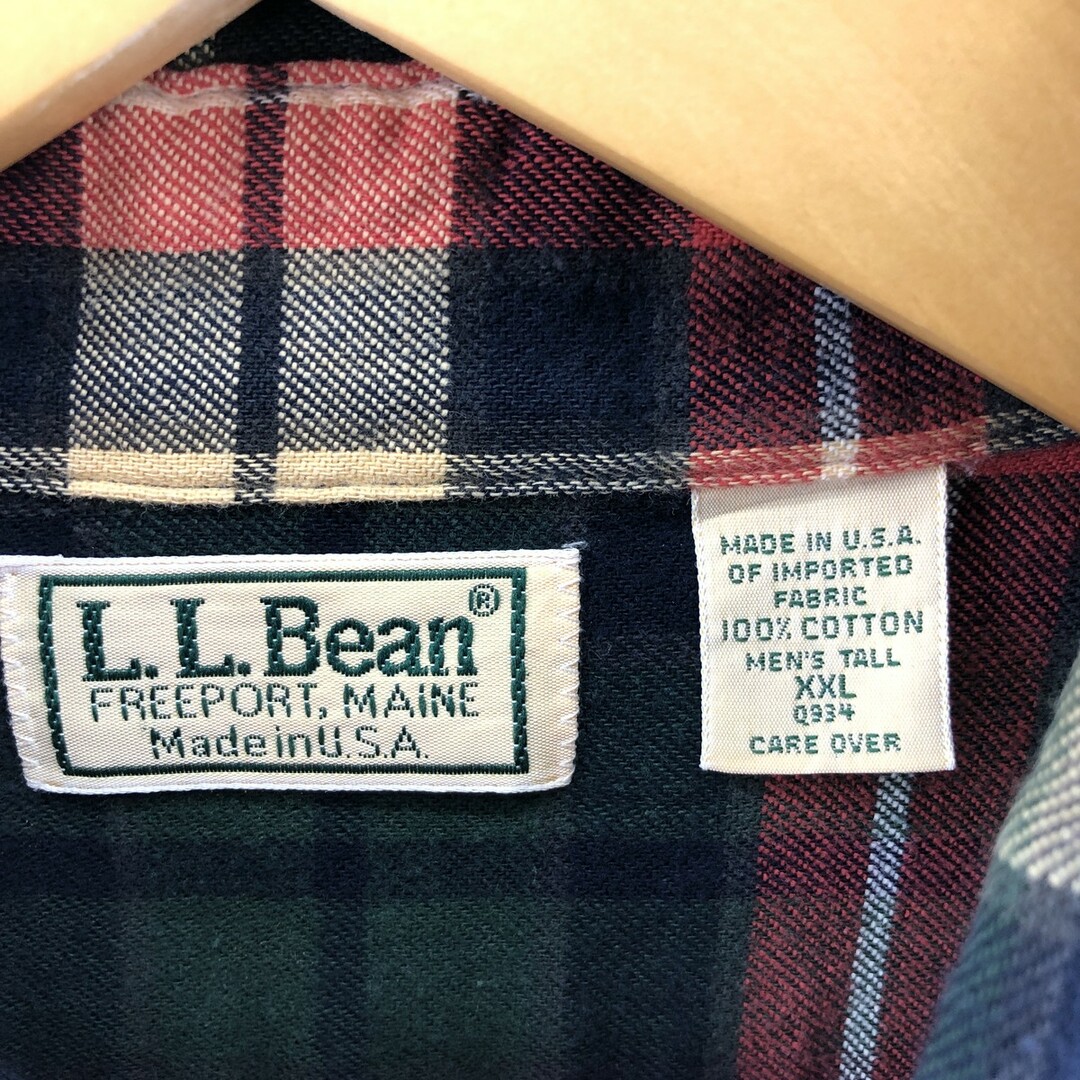 90年代 エルエルビーン L.L.Bean チェック柄 長袖 ボタンダウン フランネルシャツ USA製 メンズXXL ヴィンテージ /eaa384601